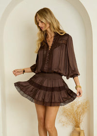 Lace Trimmed Mini Dress Moncur in Chocolate-Bahabini-OutDazl