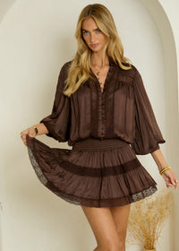Lace Trimmed Mini Dress Moncur in Chocolate-Bahabini-OutDazl