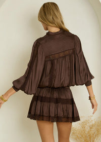 Lace Trimmed Mini Dress Moncur in Chocolate-Bahabini-OutDazl