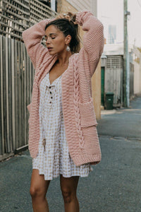 Barefoot Blonde - Cable Knit Cardigan Mimi in Blush - OutDazl
