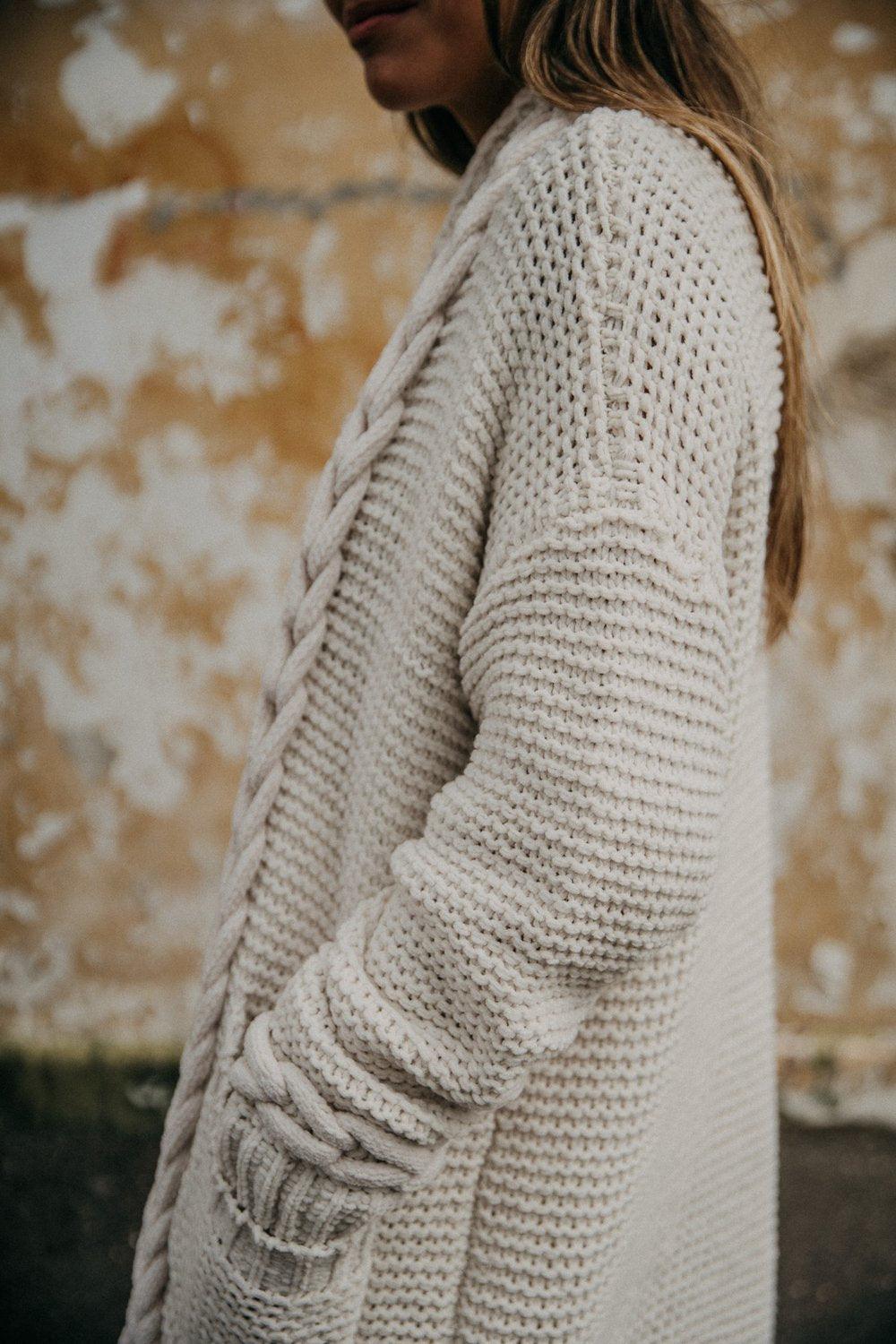 Barefoot Blonde - Cable Knit Cardigan Mimi in Cream - OutDazl