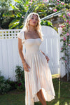 Barefoot Blonde - Eva Bandeau High Low dress in Cream Polka Dot - OutDazl