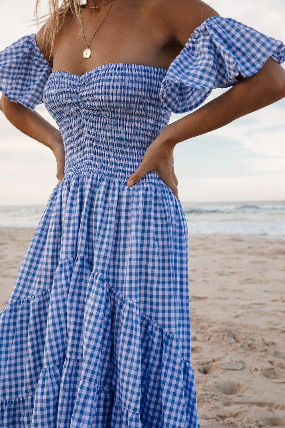 Eva Bandeau High Low dress in Gingham – OutDazl