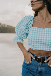 Barefoot Blonde - Layla Crop Top in Mint Gingham - OutDazl
