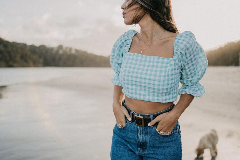 Barefoot Blonde - Layla Crop Top in Mint Gingham - OutDazl