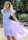 Barefoot Blonde - Linen Eva Bandeau High Low dress in Lilac - OutDazl