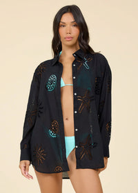 Ocean Eyelet Button Down in Black-Surf Gypsy-OutDazl