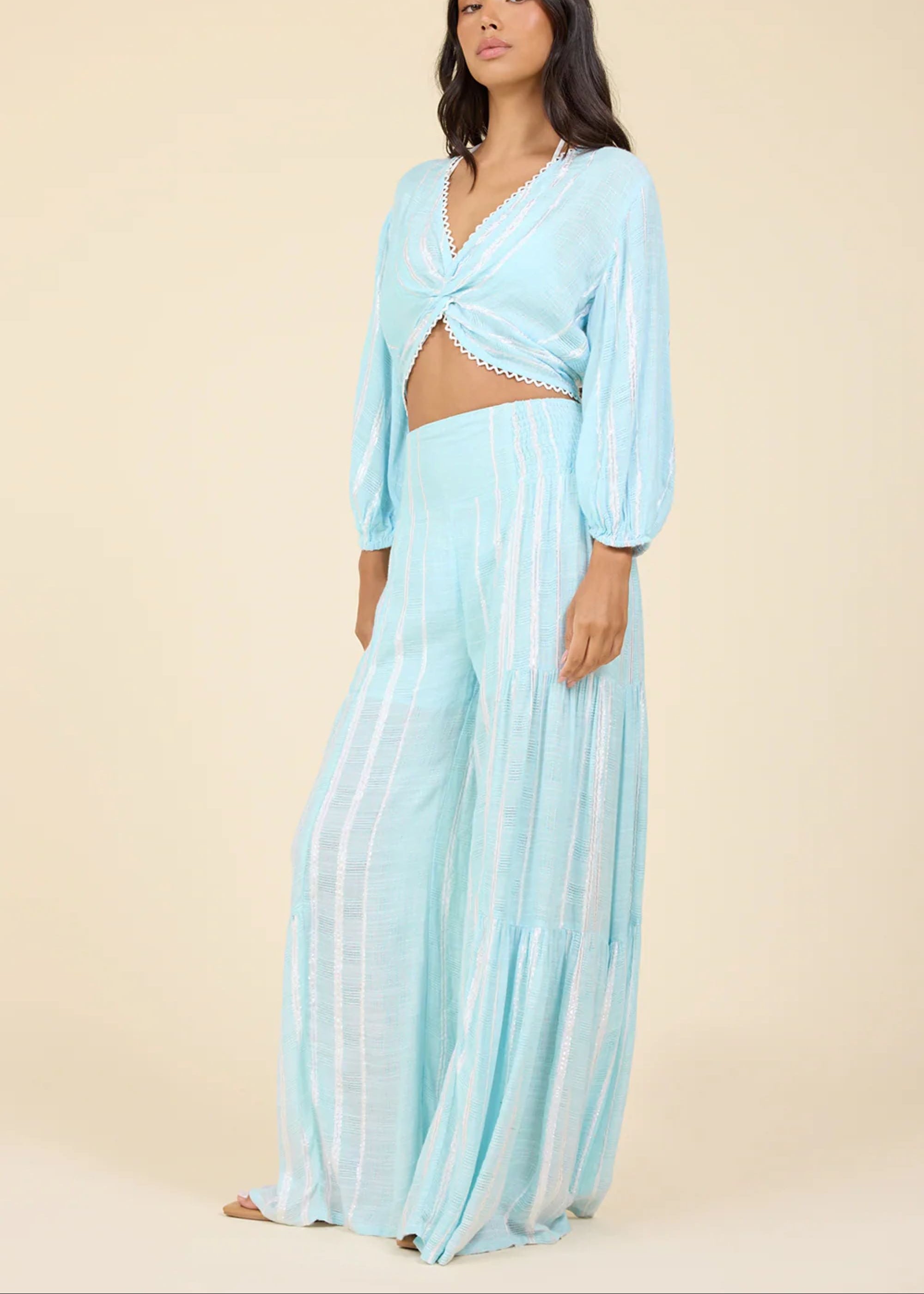 Blue Stripe Wide Leg Pant-Surf Gypsy-OutDazl