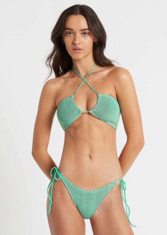Bond Eye - Margarita Bandeau Bikini Top in Aqua lurex - OutDazl