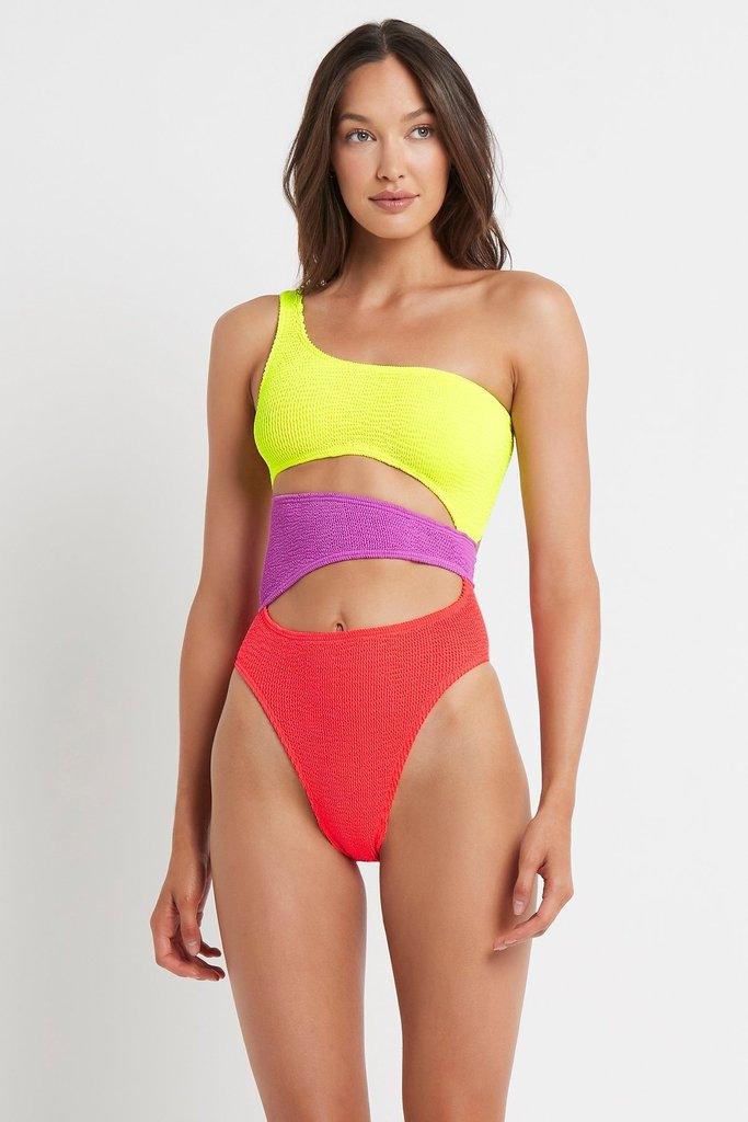 Bond Eye - The Rico One Piece Swimsuit in Neon Yellow Multi - OutDazl
