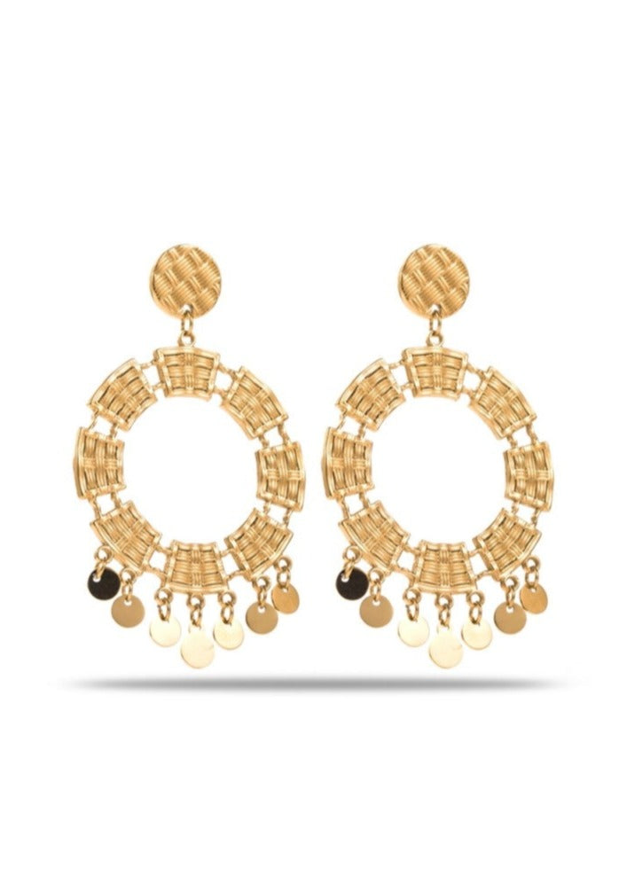 Raffia Effect Gold Drop Earrings