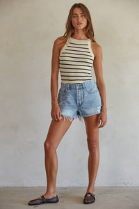 Cotton Denim Distressed Detail Shorts