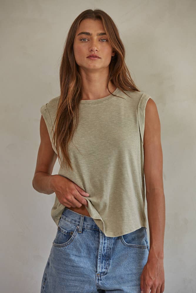 Knit Garment Dyed Polyester Cotton Sleeveless Top-By Together-OutDazl