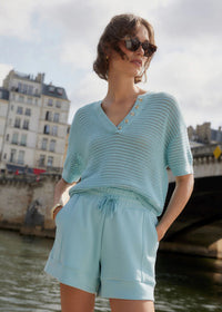 Callie Knit Top in Porceline Blue