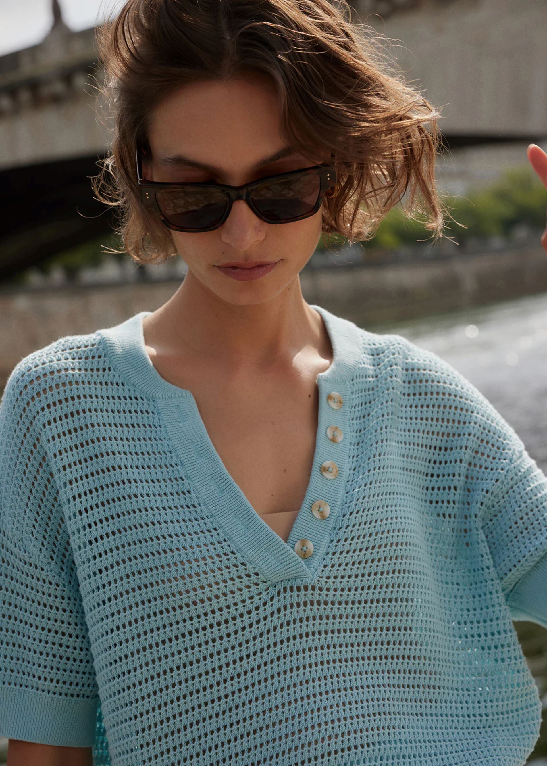 Callie Knit Top in Porceline Blue