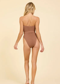 Crincle One Piece With Belt in Camel