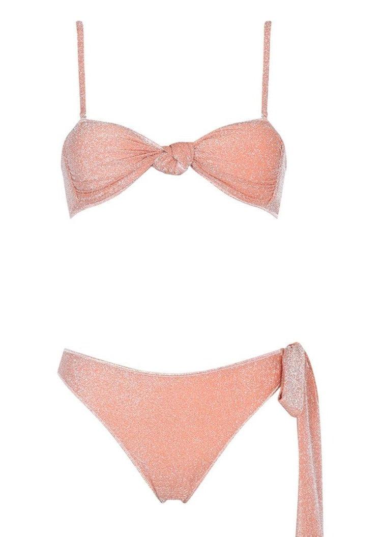 Capittana - Estefania Bandeau Bikini Set in Peach Lurex - OutDazl