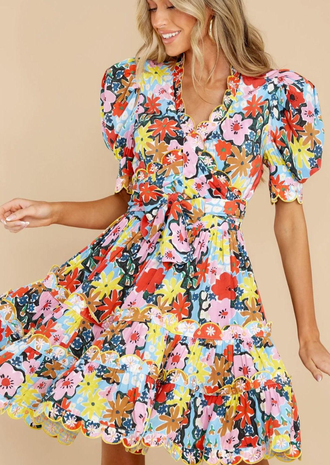 CeliaB - Aila Scalloped Detail Print Dress - OutDazl