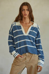 Knit V Neck Striped Sweater