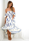 Daisy Bandeau High Low Dress in Blue Print