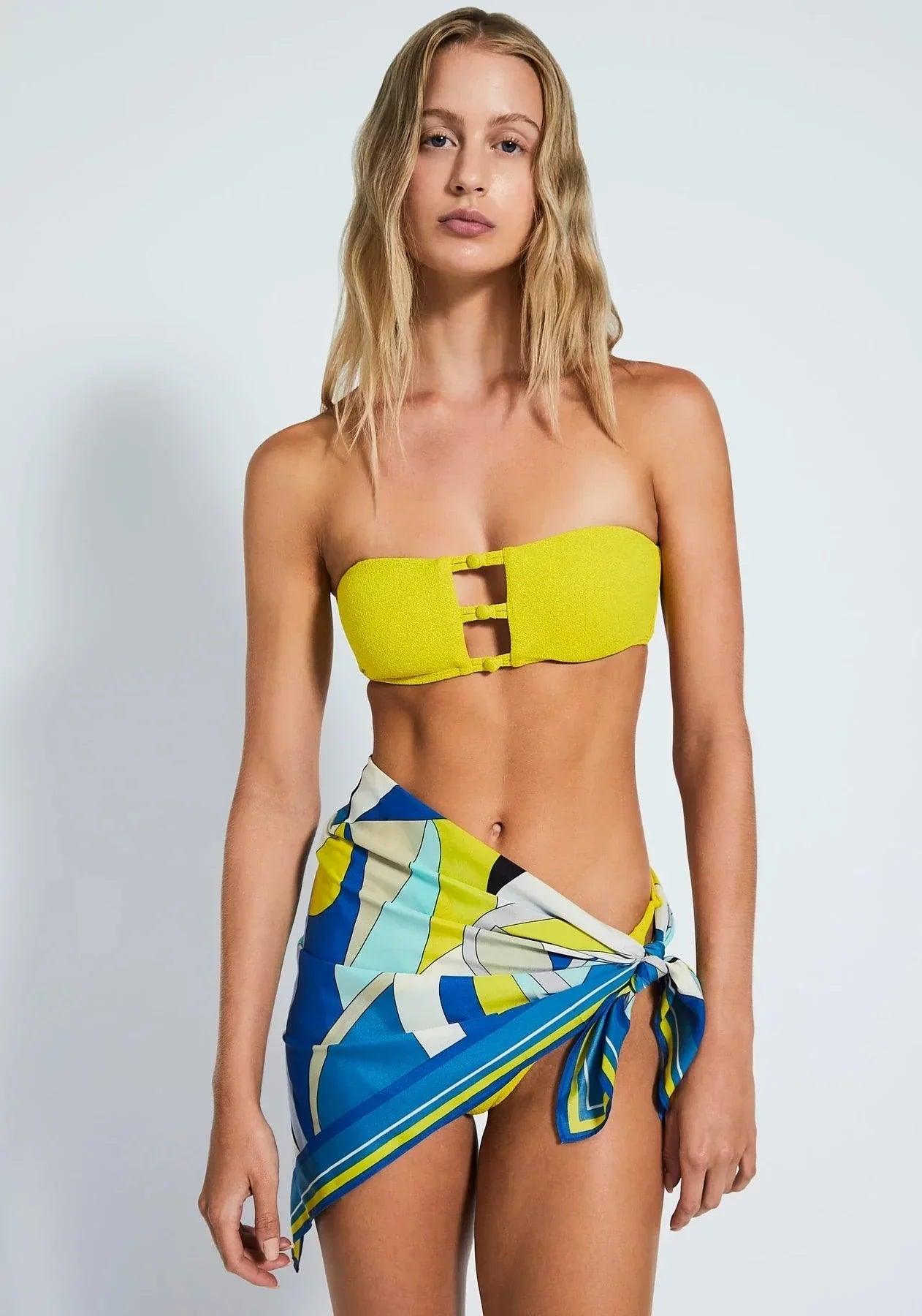 Devon Windsor - Scarf Sarong in Yellow Blue Print - OutDazl