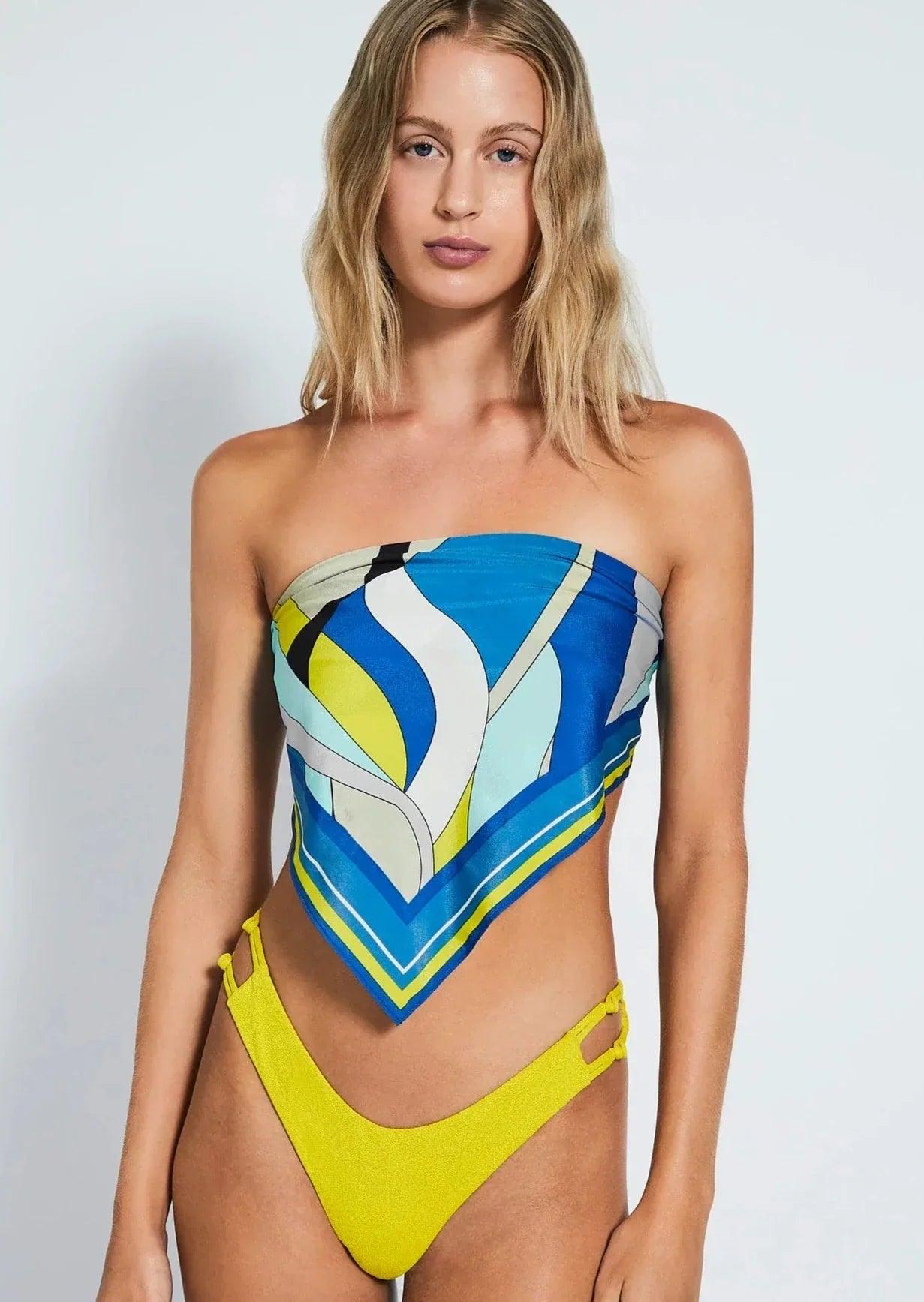 Devon Windsor - Scarf Sarong in Yellow Blue Print - OutDazl