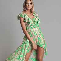Diamond For Eden - Embellished hi low dress Monaco in Neon Lime green - OutDazl