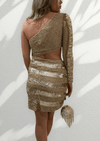 Diamond For Eden - Gold One Shoulder Sequin Mini Dress - OutDazl