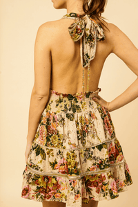 Diamond For Eden - Luxury Halter Neck Mini Dress Tinos in Nude Print - OutDazl