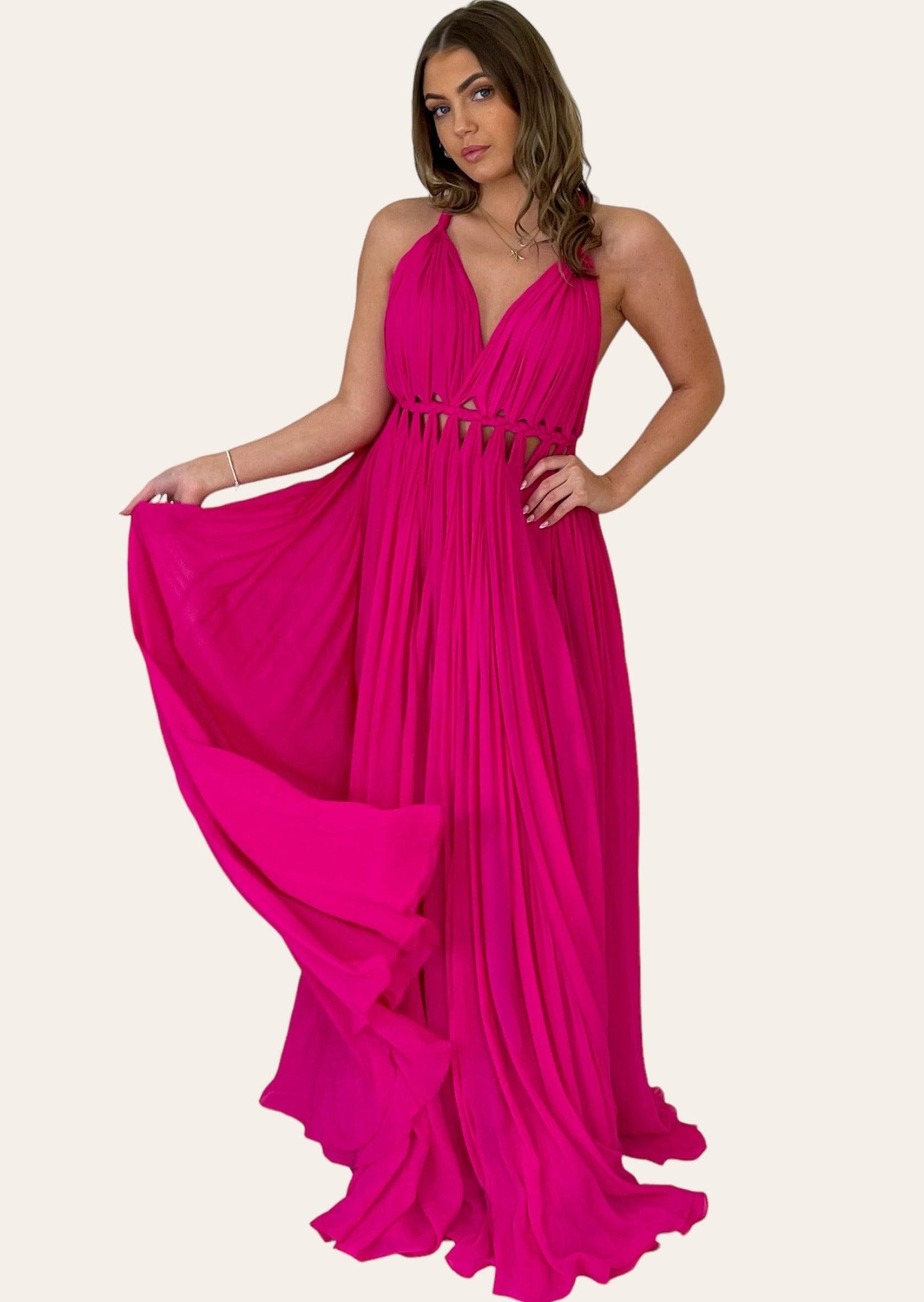 strapless open back dress Pleated Grecian Maxi Gown – OutDazl