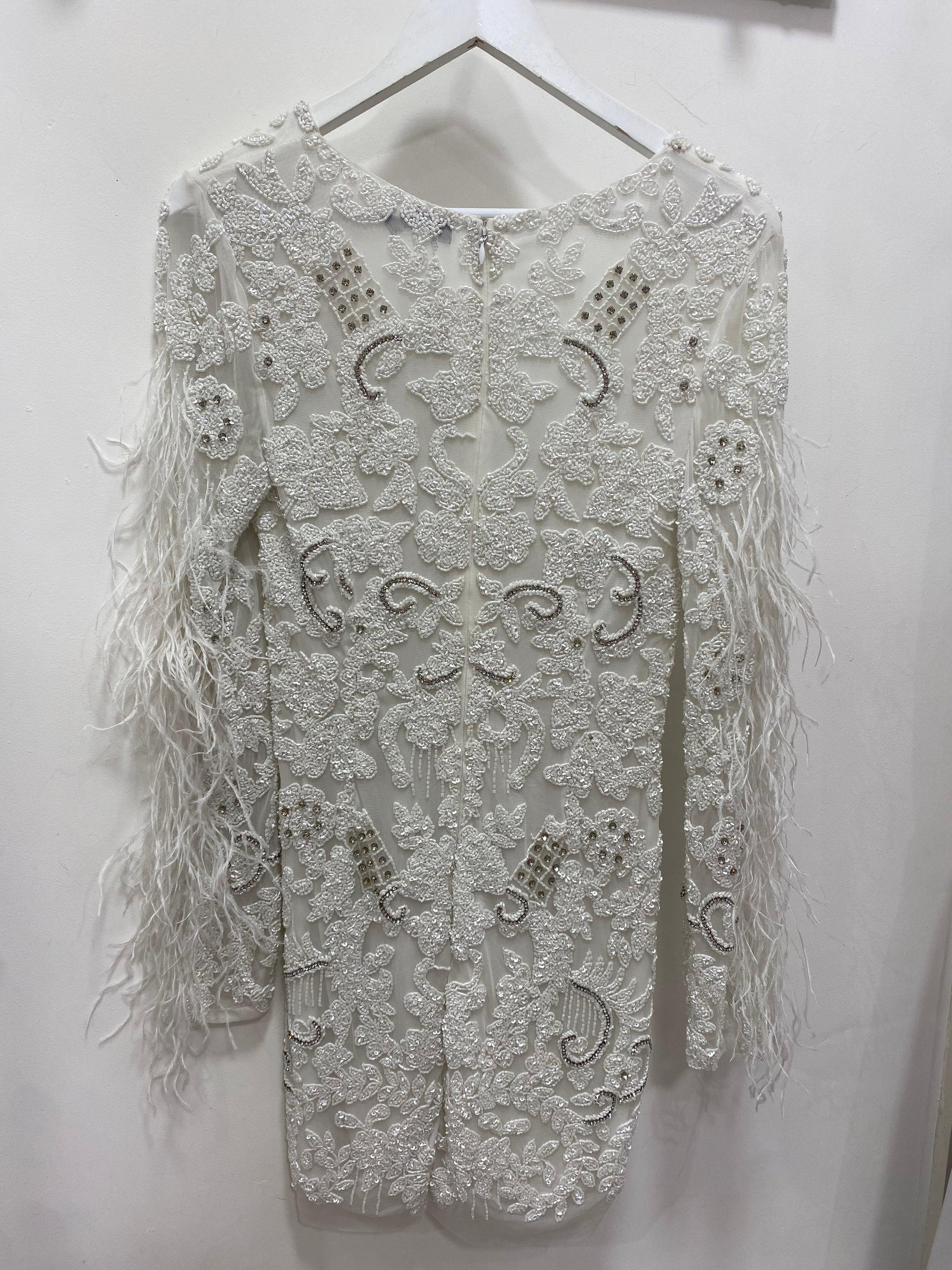 Diamond For Eden - White Feathered Long Sleeve Sequin dress - OutDazl