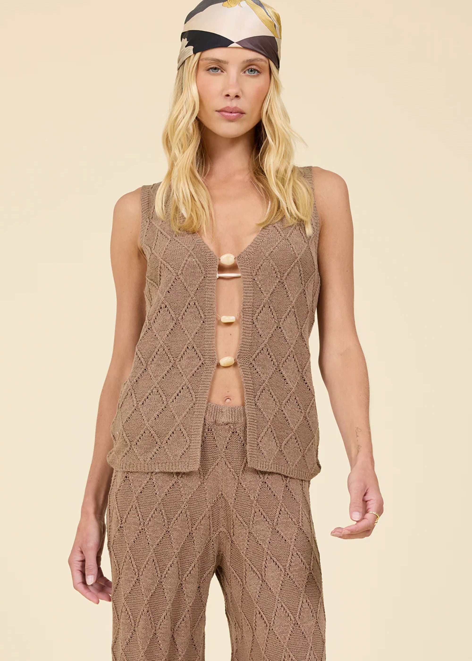 Diamond Knit Tank With Stone Trims-Surf Gypsy-OutDazl