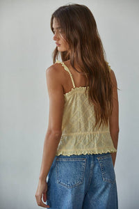 Woven Cotton Eyelet Button Down Square Neck Top