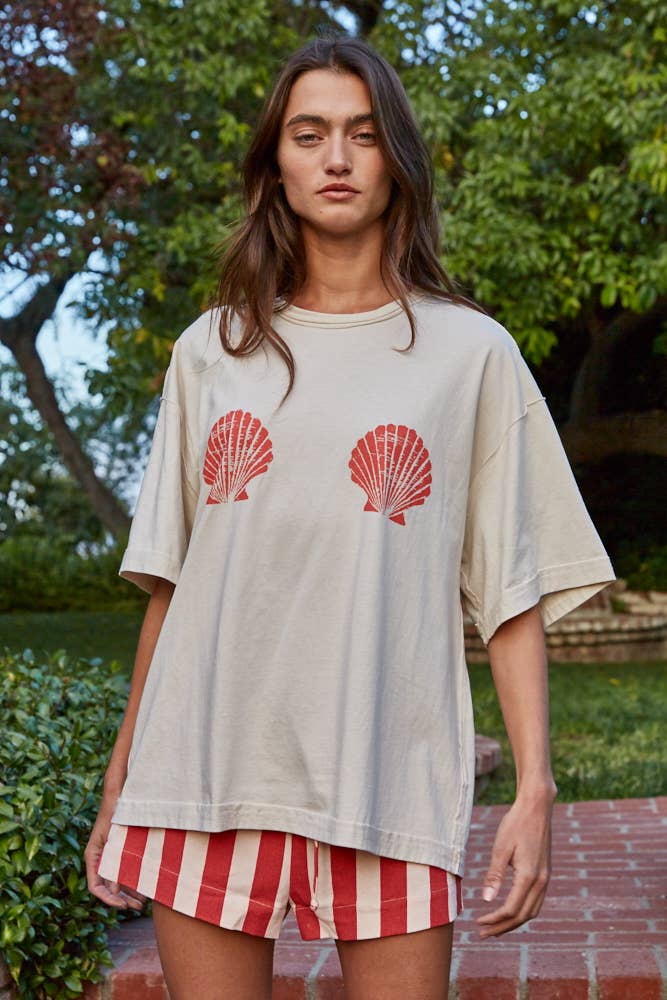 Cotton Graphic Shell Print Oversized Top-By Together-OutDazl
