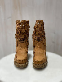 El Vaquero - Laser Cut Leather Wedge Boots Fergie - OutDazl