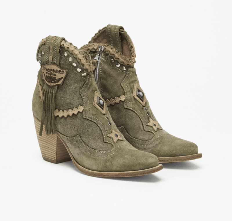 El Vaquero - Suede Ankle Boots Violet in Silverstone Olive - OutDazl