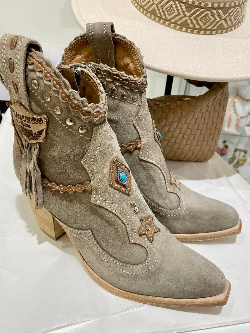 El Vaquero - Suede Ankle Boots Violet in Silverstone Taupe - OutDazl