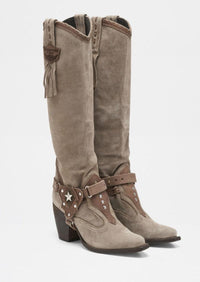 El Vaquero - Suede Leather Boots Karrie in Silverstone Corda - OutDazl