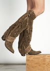 El Vaquero - Suede Leather Boots Katherine in Silverstone Avana - OutDazl