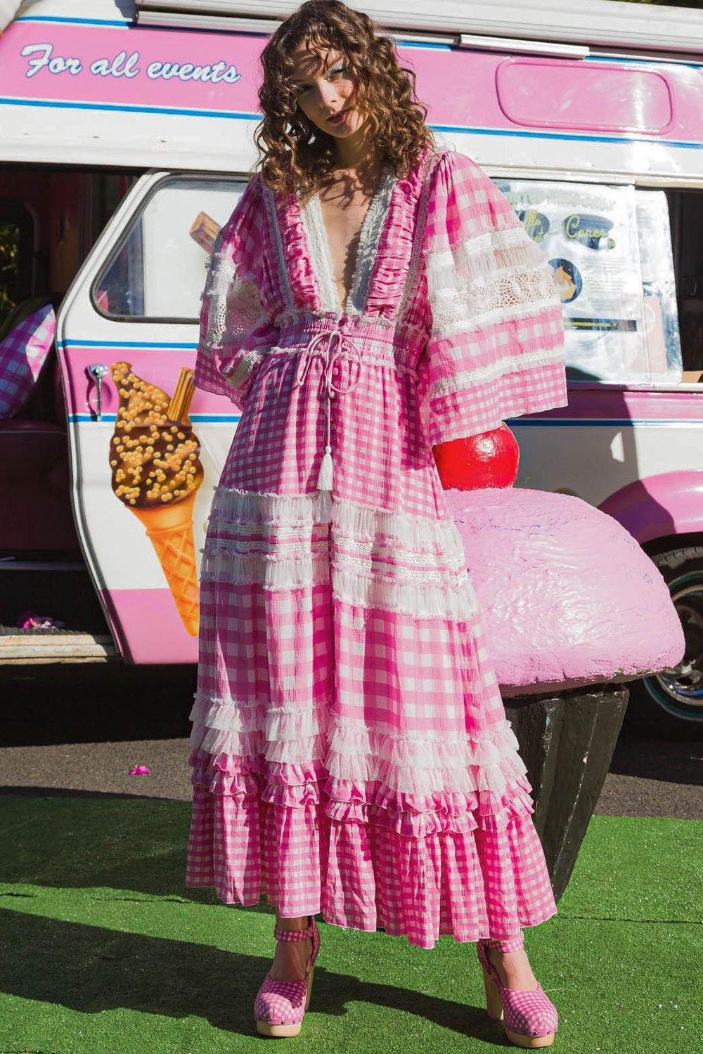 FILLYBOO - Aurora Maxi DRESS/DUSTER - Charm your way in Pink Gingham - OutDazl