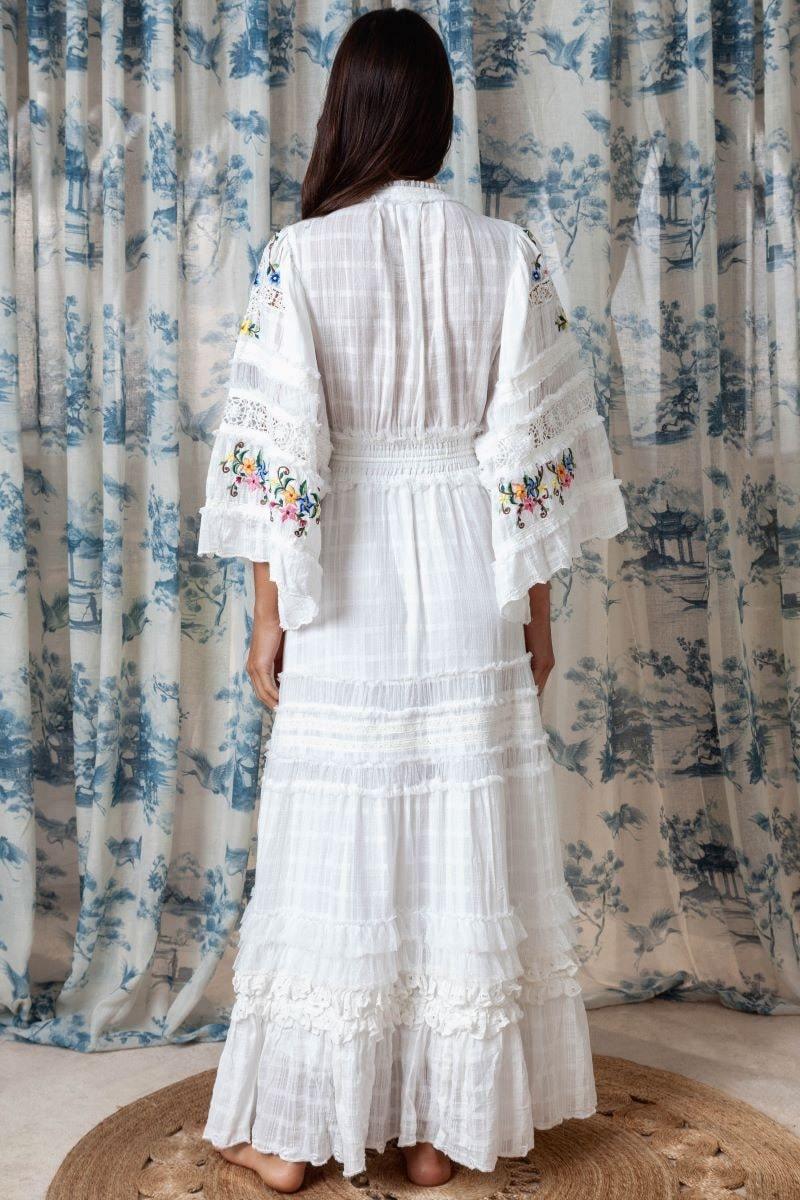 White maxi embroidered dress Clearance