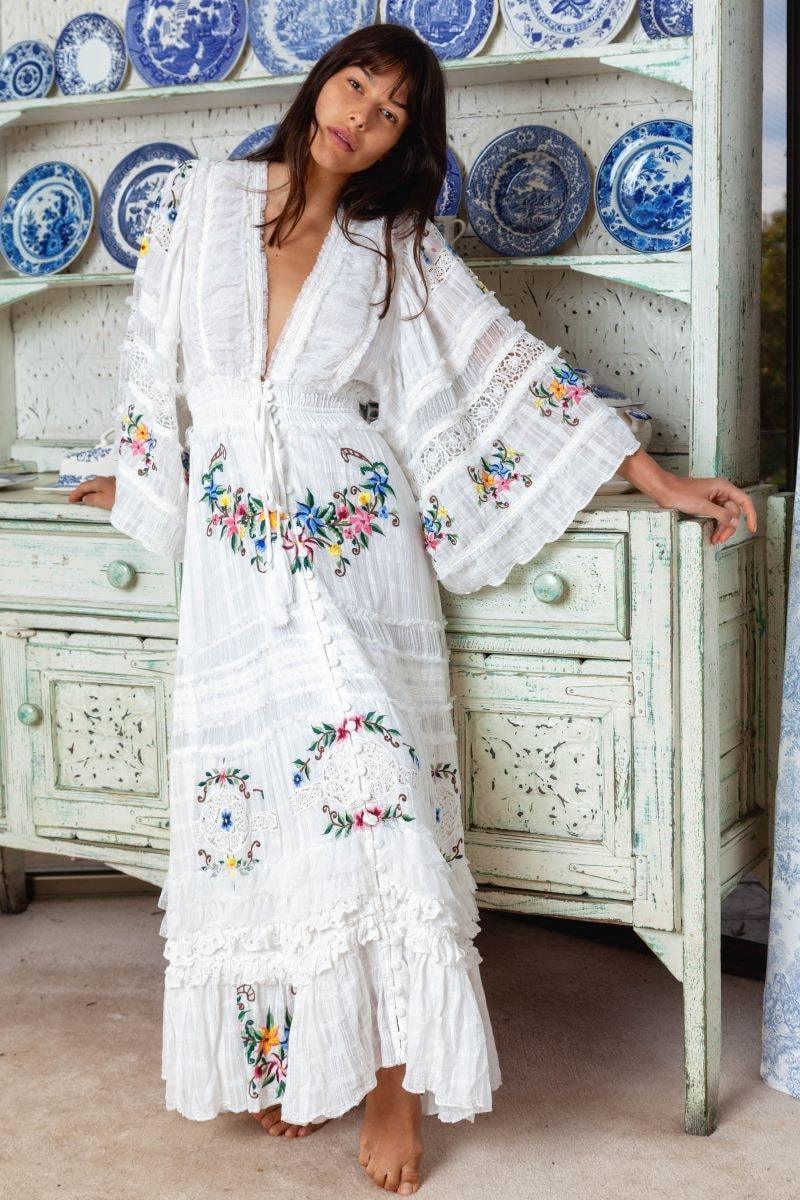 FILLYBOO - EMBROIDERED MAXI DRESS/DUSTER - Charm your way in Ivory - OutDazl