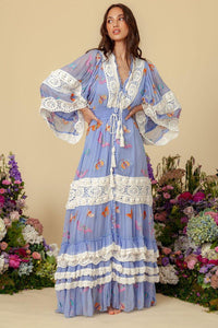 FILLYBOO - Madame Butterfly embroidered Duster in Periwinkle - OutDazl