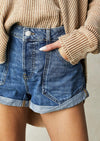 Free People - Beginners Luck Slouchy Shorts in Blue Wash - OutDazl