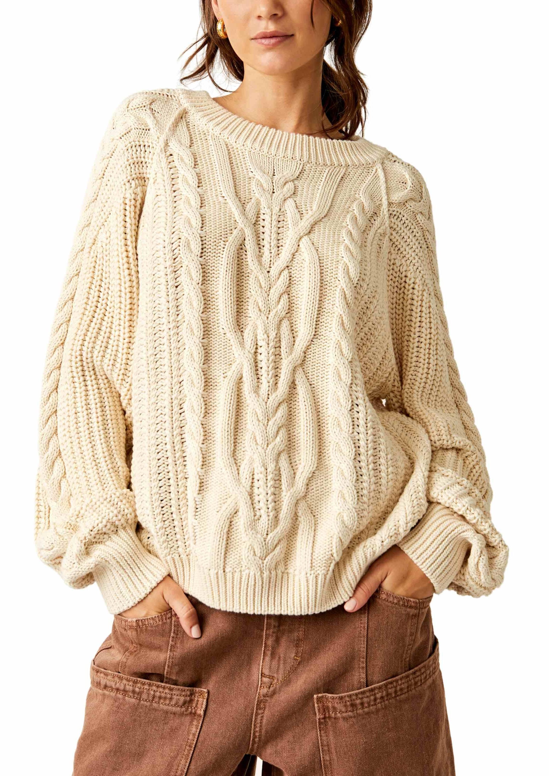 Free People - Frankie Cable Sweater in Ivory - OutDazl