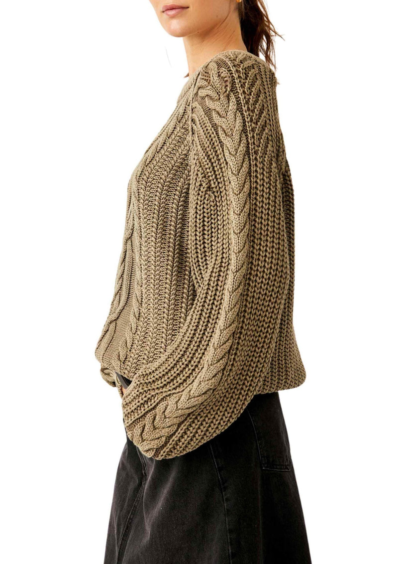 Free People - Frankie Cable Sweater in Olive Stone - OutDazl
