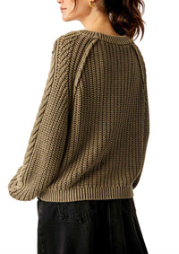 Free People - Frankie Cable Sweater in Olive Stone - OutDazl