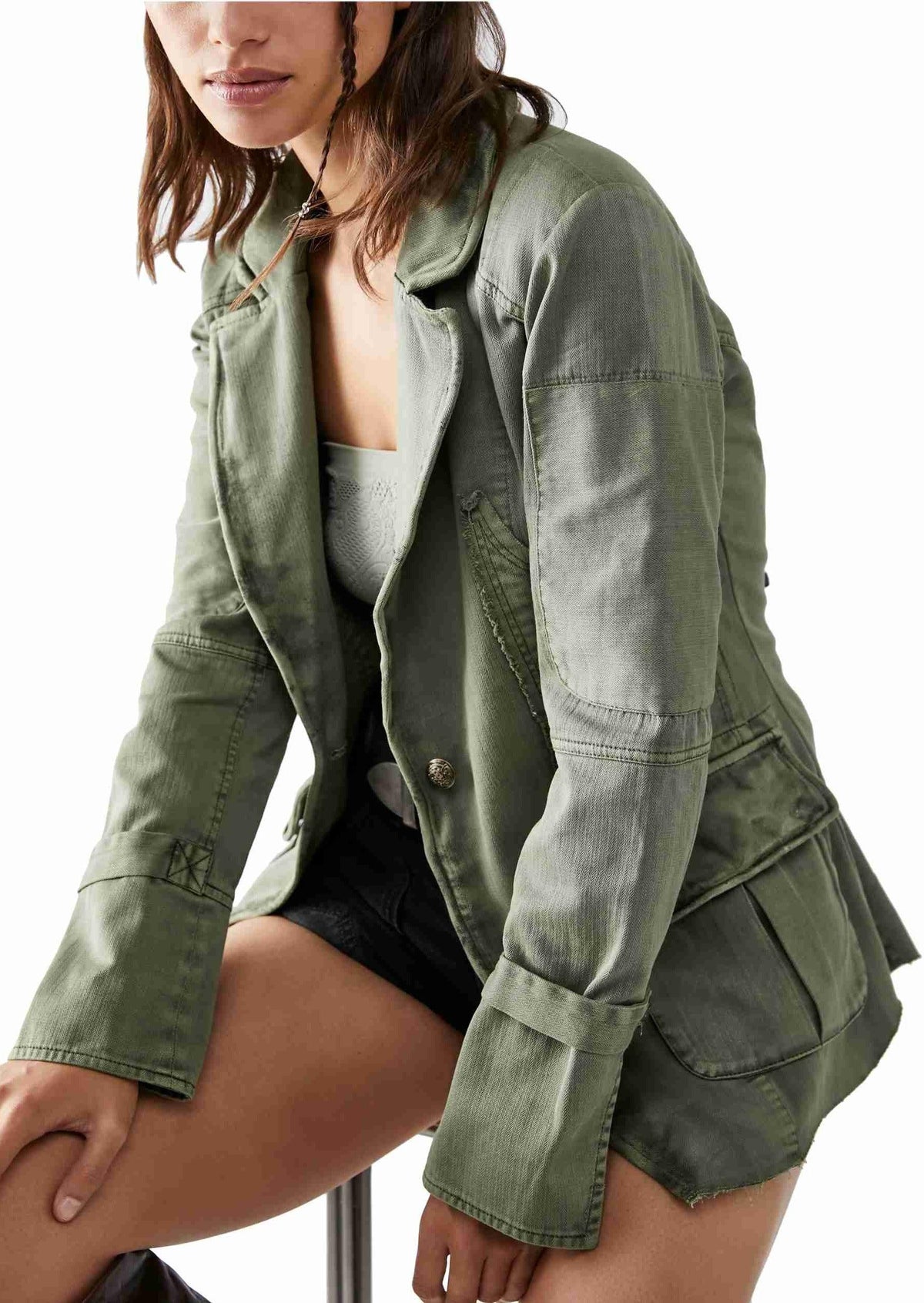 Free People - Harlow Blazer in Olive - OutDazl