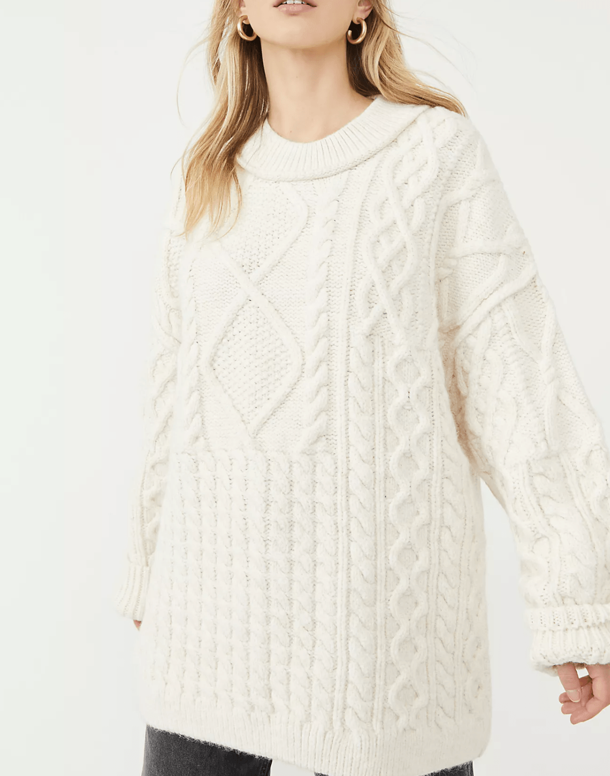 Free People - Leslie Cable-knit Tunic in Ivory - OutDazl