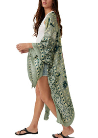 Free People - Magic Dance Border Print Kimono in Green Tea - OutDazl